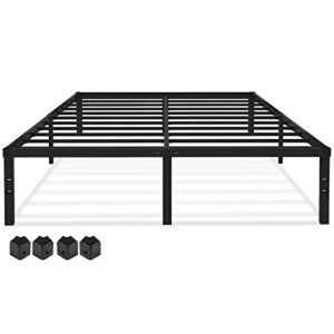 amobro king size metal tall bed frame with heavy-duty steel slats, 18-inch platform bed with safety bumpers and spacious storage, easy assembly, no box spring required, non-slip design.