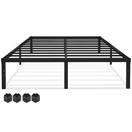 AMOBRO King Size Metal Tall Bed Frame with Heavy-Duty Steel Slats, 18-Inch Platform Bed with Safety Bumpers and Spacious Storage, Easy Assembly, No Box Spring Required, Non-Slip Design.