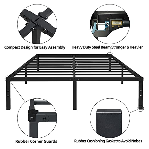 AMOBRO King Size Metal Tall Bed Frame with Heavy-Duty Steel Slats, 18-Inch Platform Bed with Safety Bumpers and Spacious Storage, Easy Assembly, No Box Spring Required, Non-Slip Design.