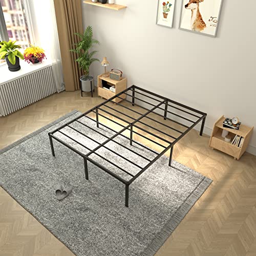 AMOBRO King Size Metal Tall Bed Frame with Heavy-Duty Steel Slats, 18-Inch Platform Bed with Safety Bumpers and Spacious Storage, Easy Assembly, No Box Spring Required, Non-Slip Design.