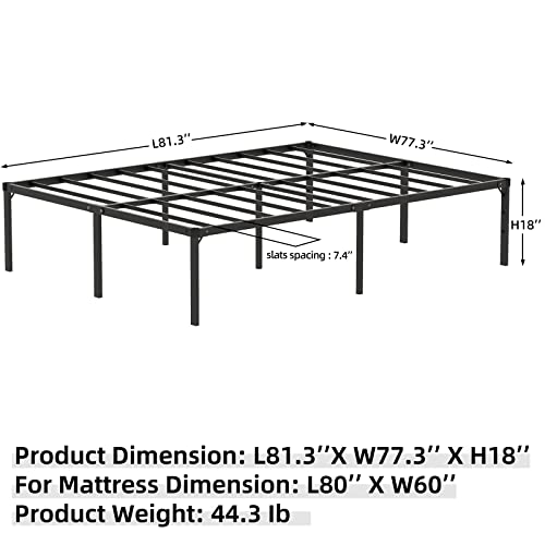 AMOBRO King Size Metal Tall Bed Frame with Heavy-Duty Steel Slats, 18-Inch Platform Bed with Safety Bumpers and Spacious Storage, Easy Assembly, No Box Spring Required, Non-Slip Design.