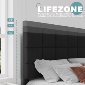 Lifezone King Bed Frame with Headboard Upholstered Bed Frame with Linen Tufted Headboard,Ship in 2 Boxes,Wood Slats Support,No Boxing Needed,Heavy Duty Feet,Easy Assembly, Dark Grey