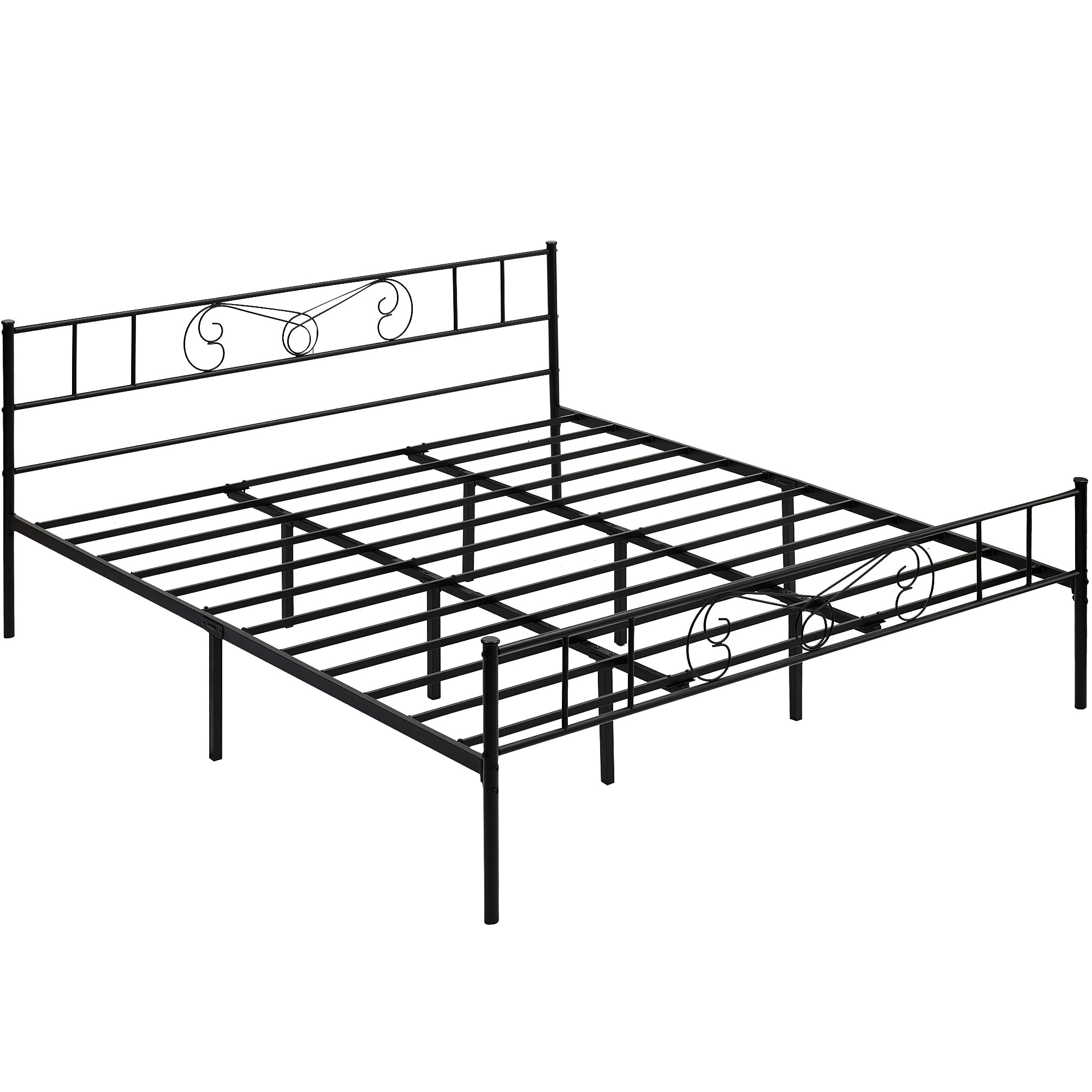 GAOMON King Bed Frame Platform with Headboard and Footboard, Metal Bed with Storage Space, Mattress Foundation, No Box Spring Needed, Easy Assembly, Black (King)