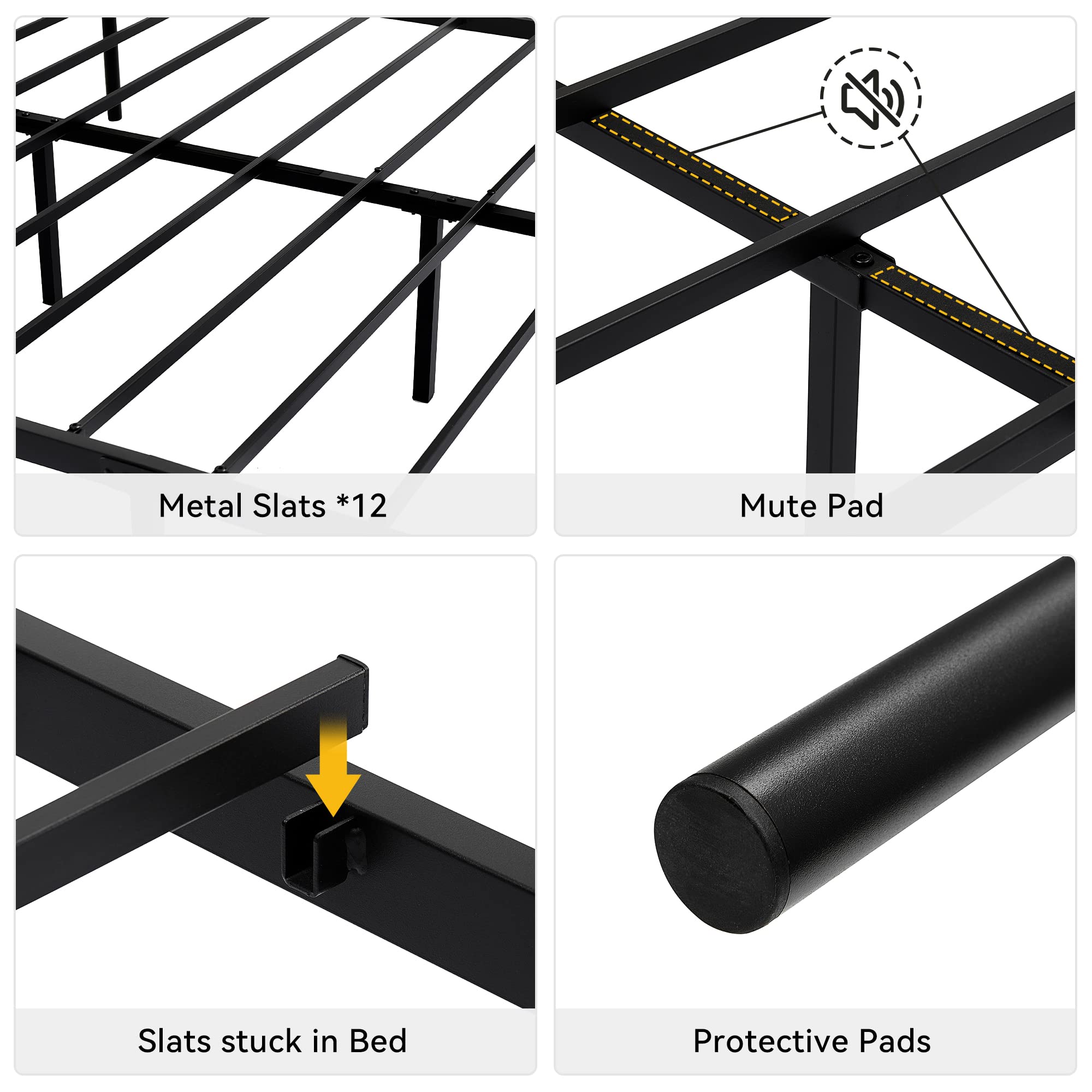 GAOMON King Bed Frame Platform with Headboard and Footboard, Metal Bed with Storage Space, Mattress Foundation, No Box Spring Needed, Easy Assembly, Black (King)