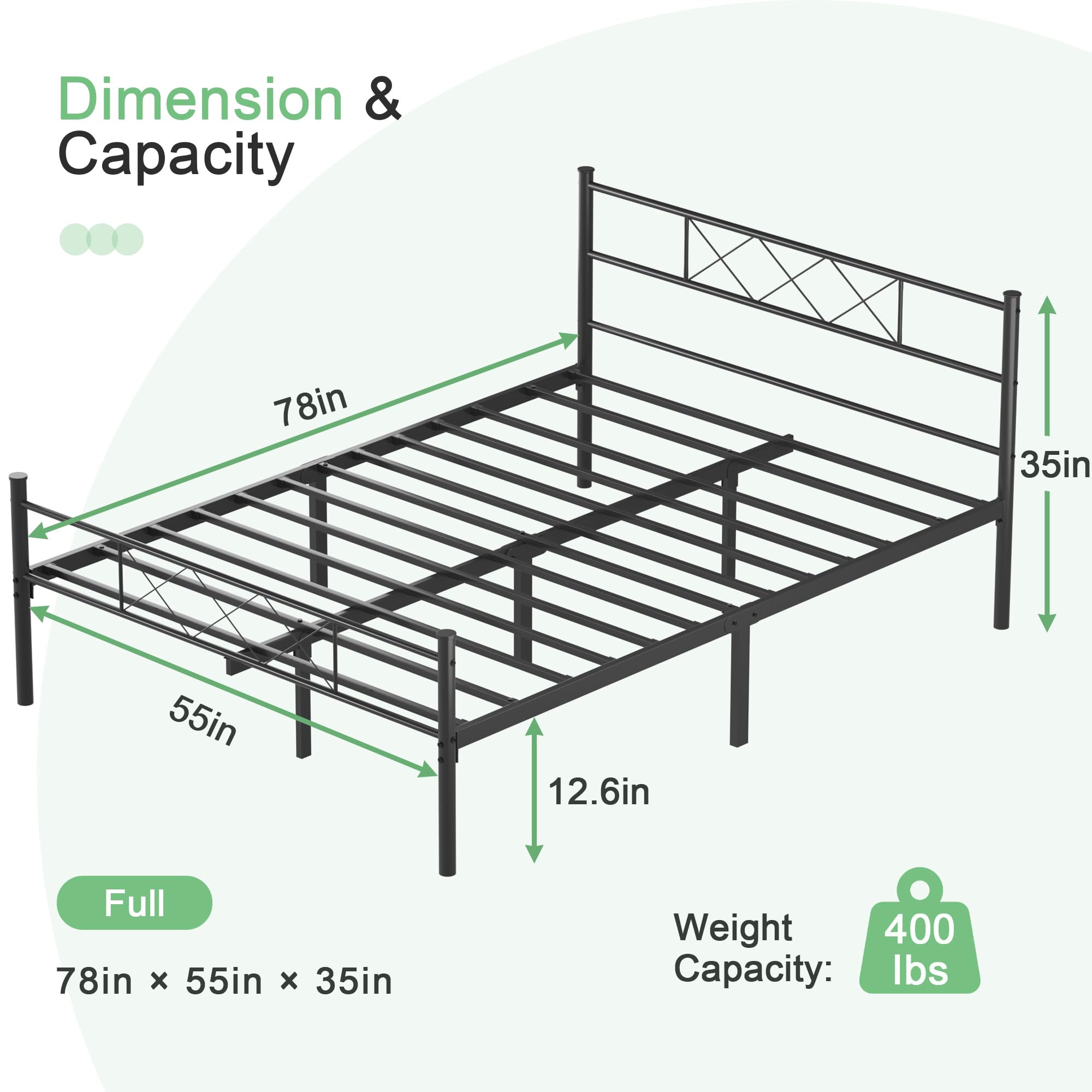 VECELO Full Size Bed Frame with Headboard, Heavy-Duty Platform/Mattress Foundation with Metal Slats Support, No Box Spring Needed/Easy Assembly, Matte Black