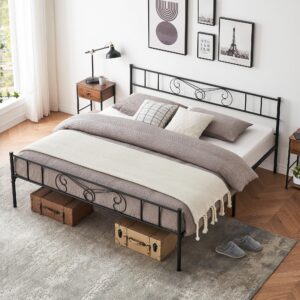 gaomon king size bed frame with headboard and footboard, platform bed frame with storage, mattress foundation, no box spring needed, easy assembly, black (king)