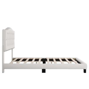 King Size Upholstered Platform Bed Frame with Saddle Curved Headboard and Diamond Tufted Details, Wooden Slats Support, No Box Spring Needed for Boys Girls Teens Adults, Under Bed Storage (King)