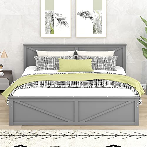 RORIGAT King Size Platform Bed, Wooden Platform Bed Frame with 4 Storage Drawers and Support Legs, No Box Spring Needed, Gray