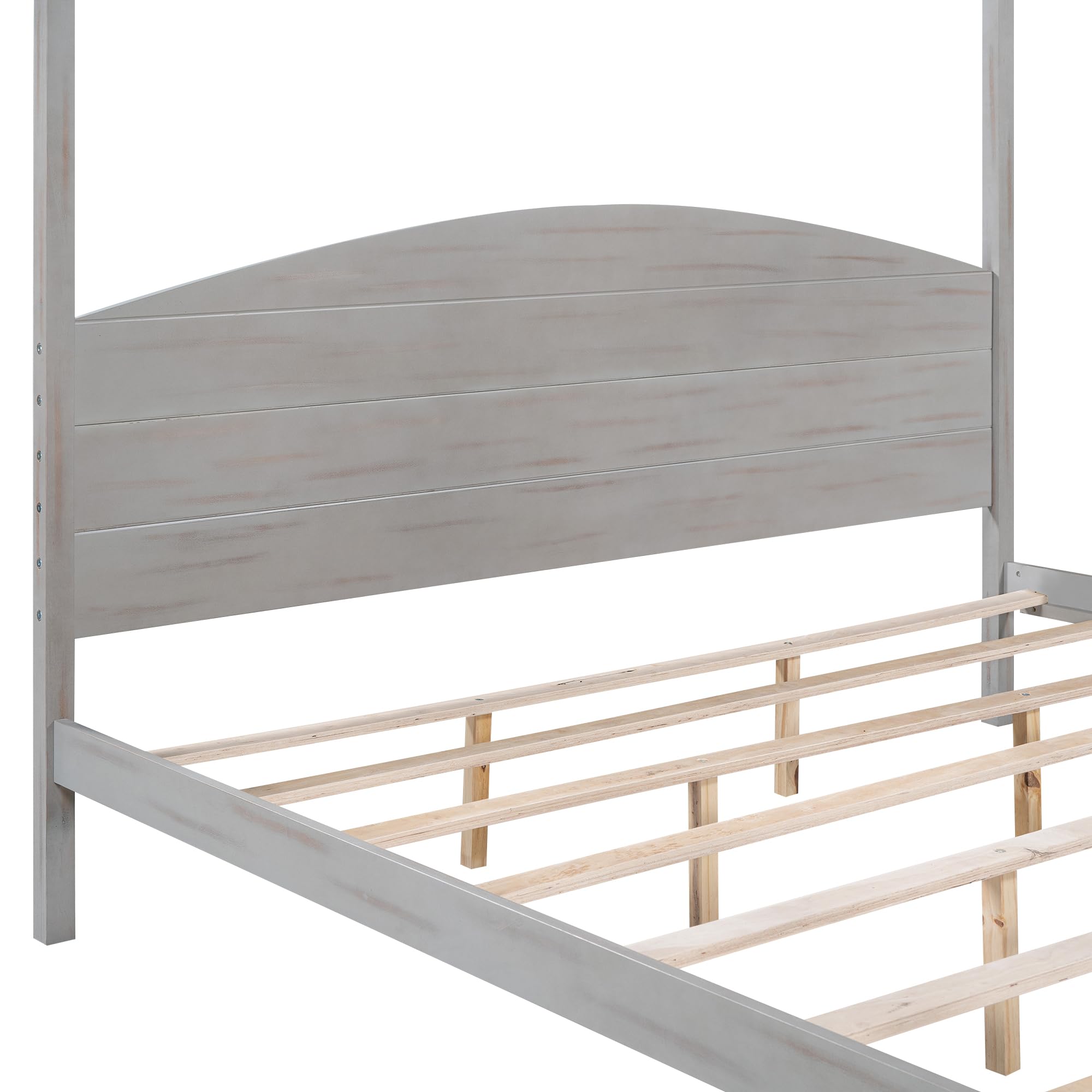 King Size Canopy Bed with Headboard and Slat Support,Wooden King Platform Bed Frame with Slat Support, King Size Bed Frame for Kids Teens Adults, No Box Spring Needed (Grey Wash)