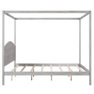 King Size Canopy Bed with Headboard and Slat Support,Wooden King Platform Bed Frame with Slat Support, King Size Bed Frame for Kids Teens Adults, No Box Spring Needed (Grey Wash)