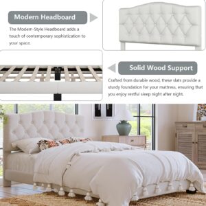 King Size Upholstered Platform Bed Frame with Saddle Curved Headboard and Diamond Tufted Details, Wooden Slats Support, No Box Spring Needed for Boys Girls Teens, Under Bed Storage (King)