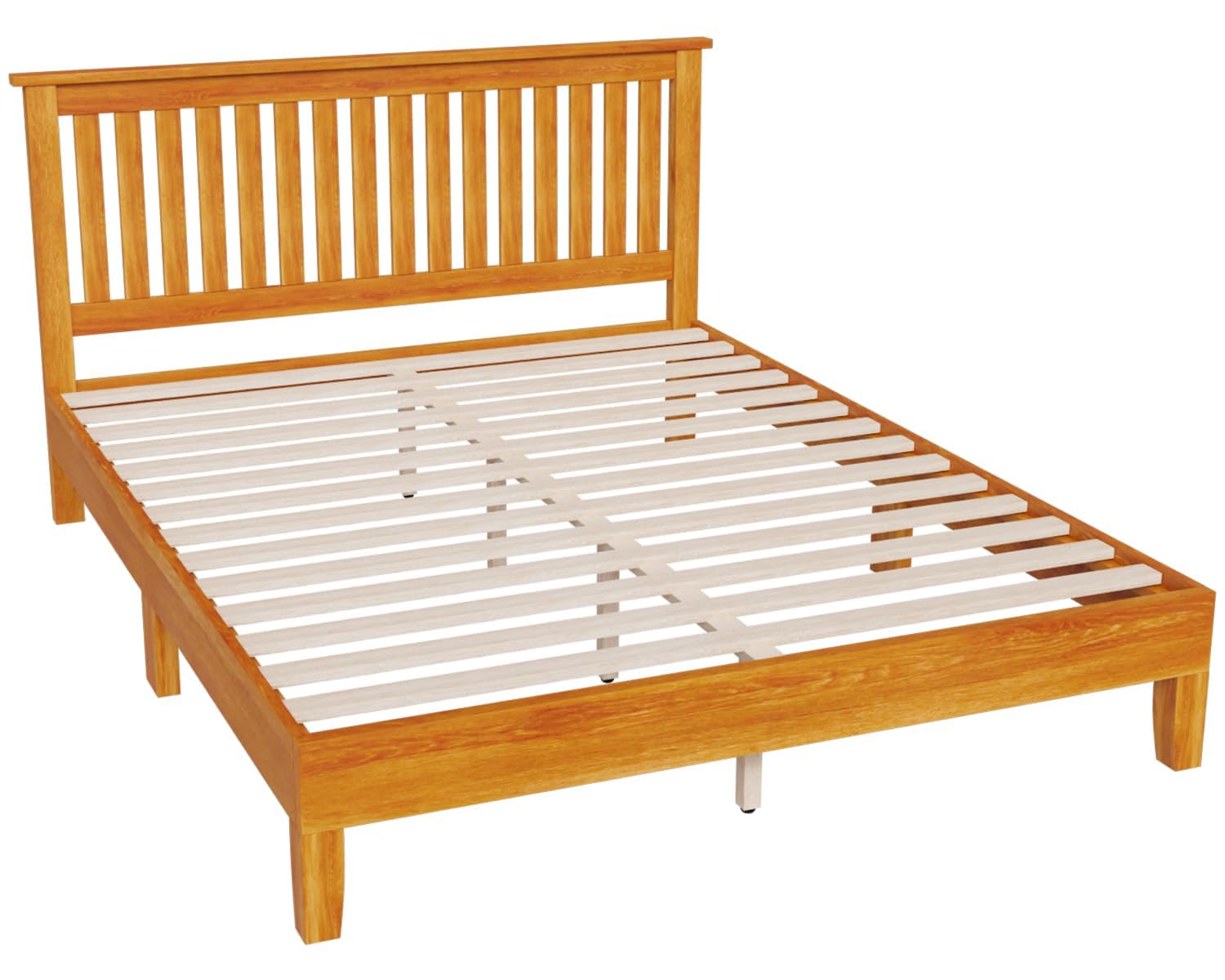 Solid Wood Bed Frame with Headboard, Bed Frame Wooden Platform Mattress Foundation Bed Frames with Storage, Wooden Slats Support, No Box Spring Needed, Under Bed Storage, Easy Assembly, Natural