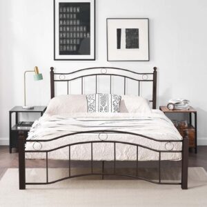 ftopbtb king size metal platform bed frame with victorian rustic style headboard and footboard, ample under-bed storage, heavy duty steel slat support, no box spring needed (black, king)