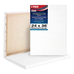 u.s. art supply 24 x 36 inch stretched canvas 12-ounce triple primed, 3-pack - professional artist quality white blank 3/4" profile, 100% cotton, heavy-weight gesso - acrylic pouring, oil painting