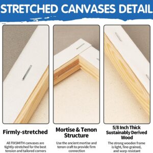 FIXSMITH Stretched White Blank Canvas - 24x36 Inch, 2 Pack,Primed Large Canvas,100% Cotton,5/8 Inch Profile of Super Value Pack for Acrylics,Oils & Other Painting Media