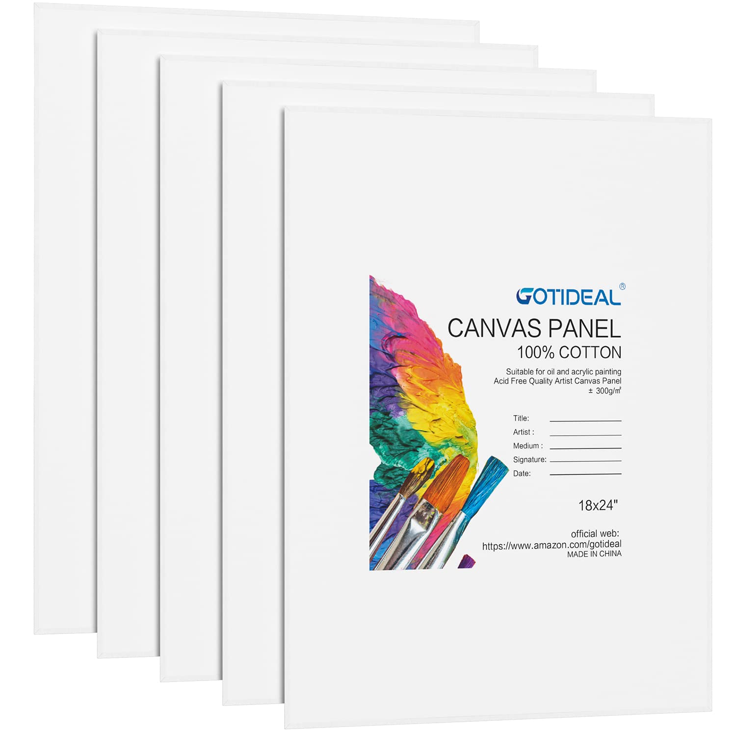 GOTIDEAL Canvases for Painting, 18x24 inch of 5 Pack, Professional Primed White Blank Flat Canvas - 100% Cotton Artist Canvas Boards for Acrylics Painting, Oil,Tempera