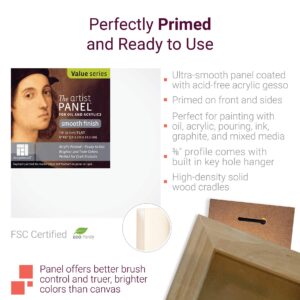 Ampersand Art Supply Wood Gesso Artist Painting Panel: Primed Smooth, 18" x 24", 1/8" Flat Profile