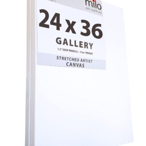 milo Stretched Artist Canvas | 24 x 36 inches | 2 Pack | 1.5” inch Thick Gallery Profile | 15 oz Primed Large Canvases for Painting, Ready to Paint Art Supplies for Acrylic, Oil …