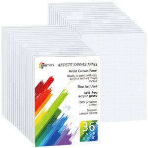 simetufy 36 pack 8x10 inch canvas boards for painting, blank canvas panels gesso primed acid-free 100% cotton canvases for acrylics oil watercolor tempera paints