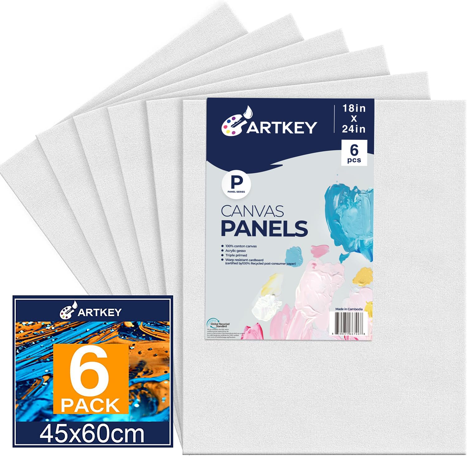 Canvas Panels 18x24 Inch 6-Pack, 10 oz Primed 100% Cotton Large Canvases for Painting, White Blank Flat Canvas Boards for Oil Acrylics Watercolor & Tempera Paints