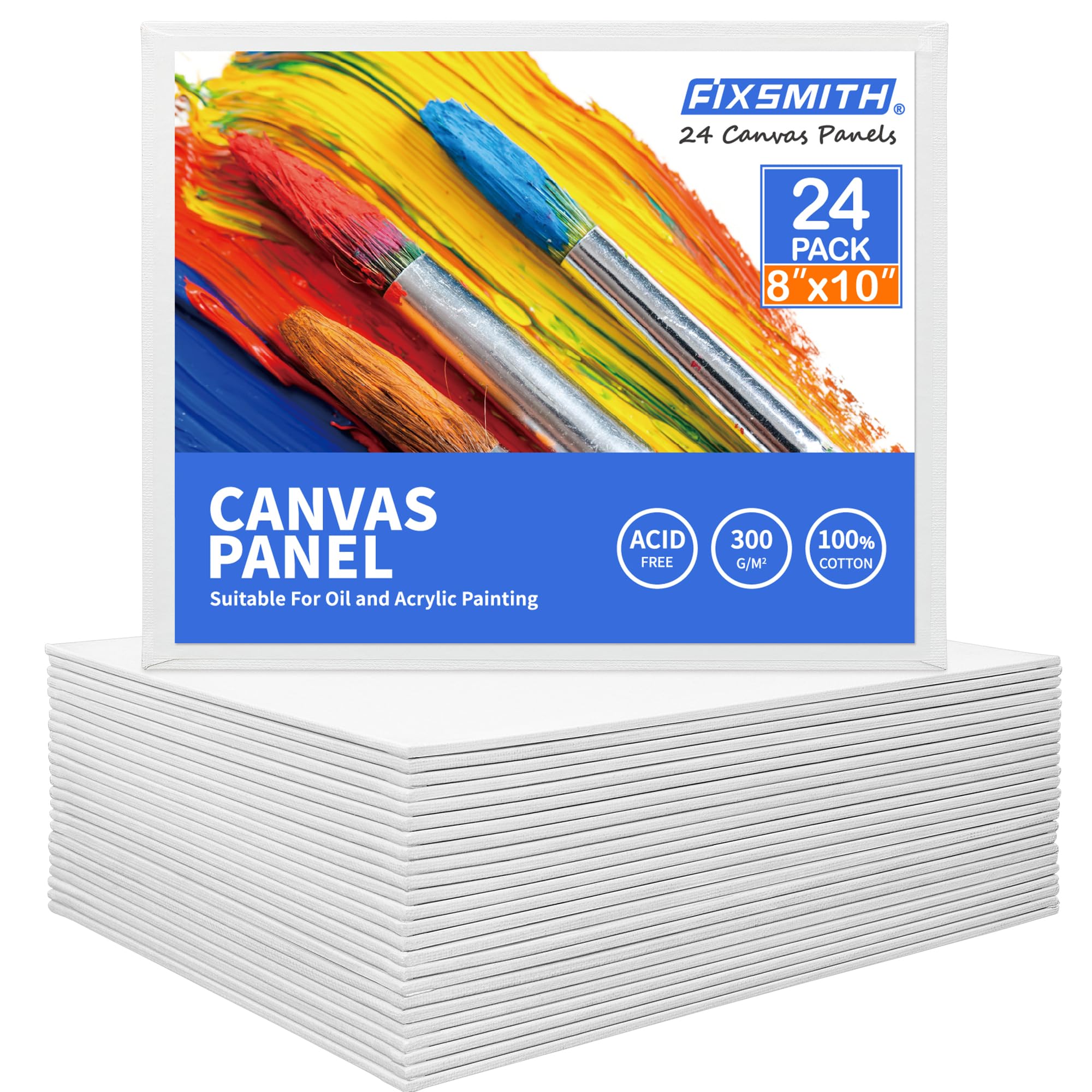 FIXSMITH Canvas Boards for Painting 8x10 Inch, Super Value 24 Pack Paint Canvases, White Blank Canvas Panels, 100% Cotton Primed, Painting Art Supplies