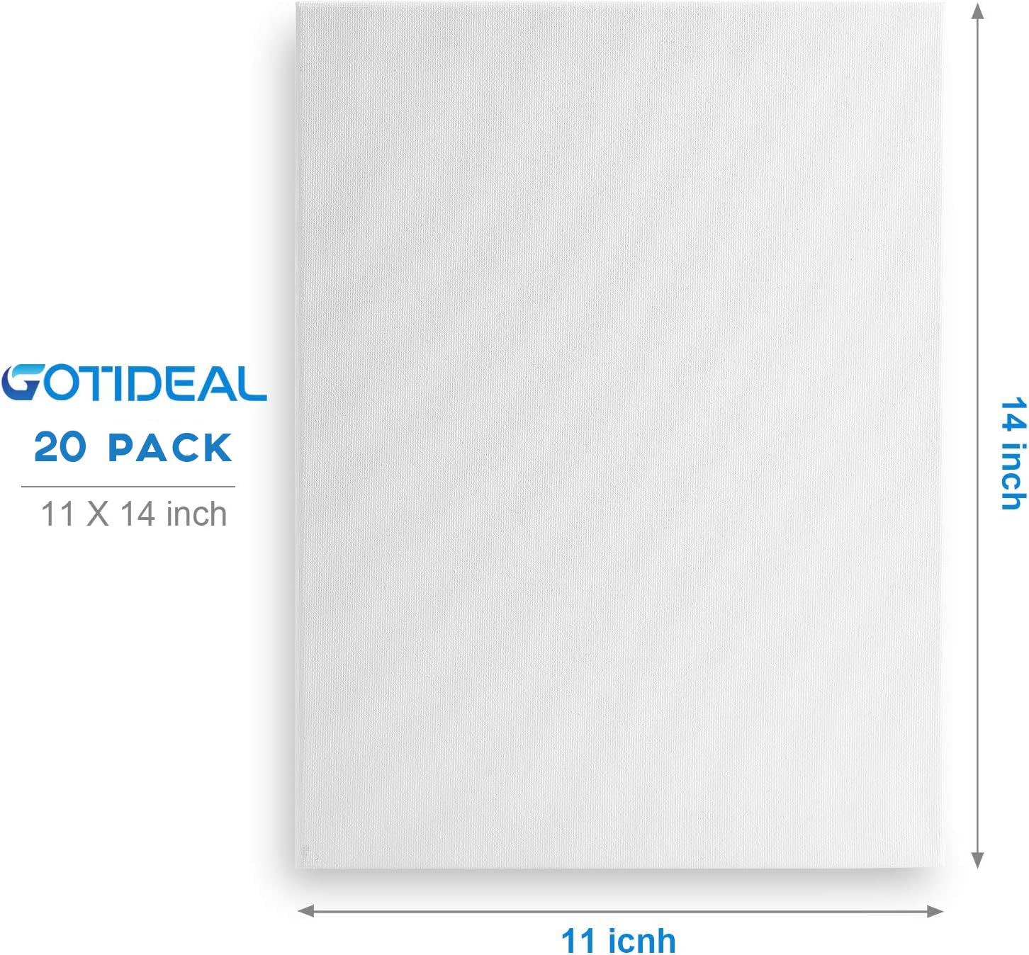 GOTIDEAL Bulk Canvases for Painting, 11x14 inch Value Pack of 20, Gesso Primed White Blank Canvas Boards - 100% Cotton Art Supplies Canvas Panel for Acrylic Paint, Pouring, Oil Paint, Gouache