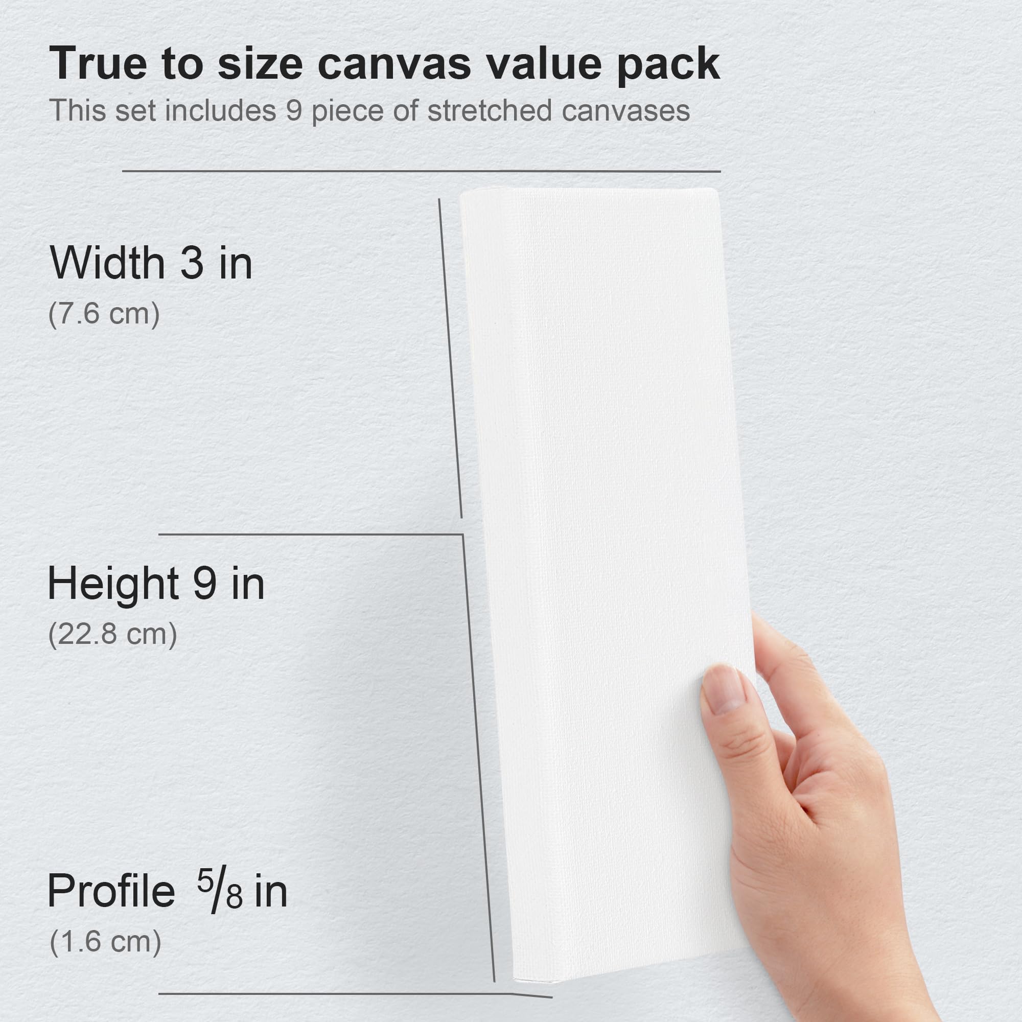 PHOENIX Skinny Stretched Canvas for Painting 3x9 Inch/9 Value Pack, 8 Oz Triple Primed, 5/8 Inch Profile, 100% Cotton White Blank Canvas, Rectangular Framed Canvas for Oil Acrylic & Pouring Art