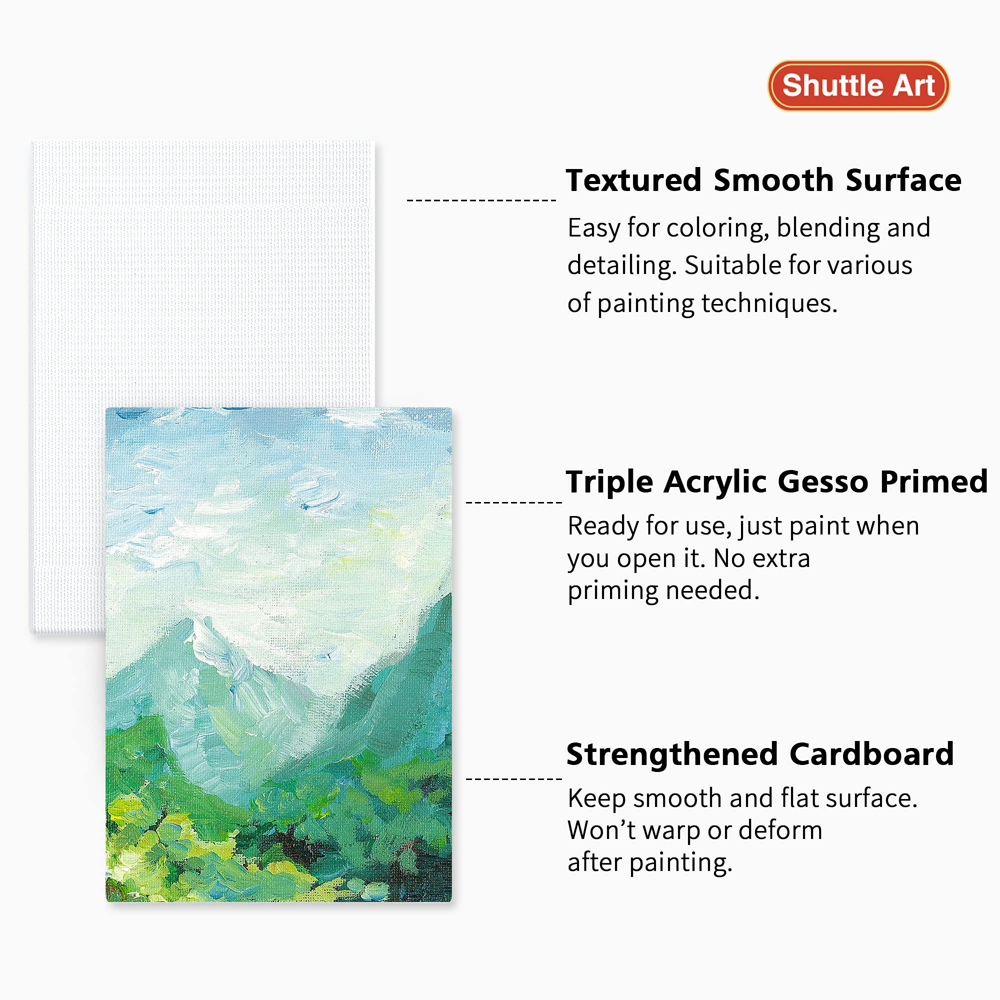 Shuttle Art Painting Canvas Panels, 36 Pack, 5x7, 8x10in (18 of Each), 100% Cotton, Primed White Canvas Boards for Painting, Blank Canvases for Kids, Adults & Artists for Acrylic and Oil Painting