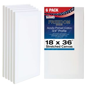 u.s. art supply 18 x 36 inch stretched canvas 12-ounce triple primed, 6-pack - professional artist quality white blank 3/4" profile, 100% cotton, heavy-weight gesso - acrylic pouring, oil painting