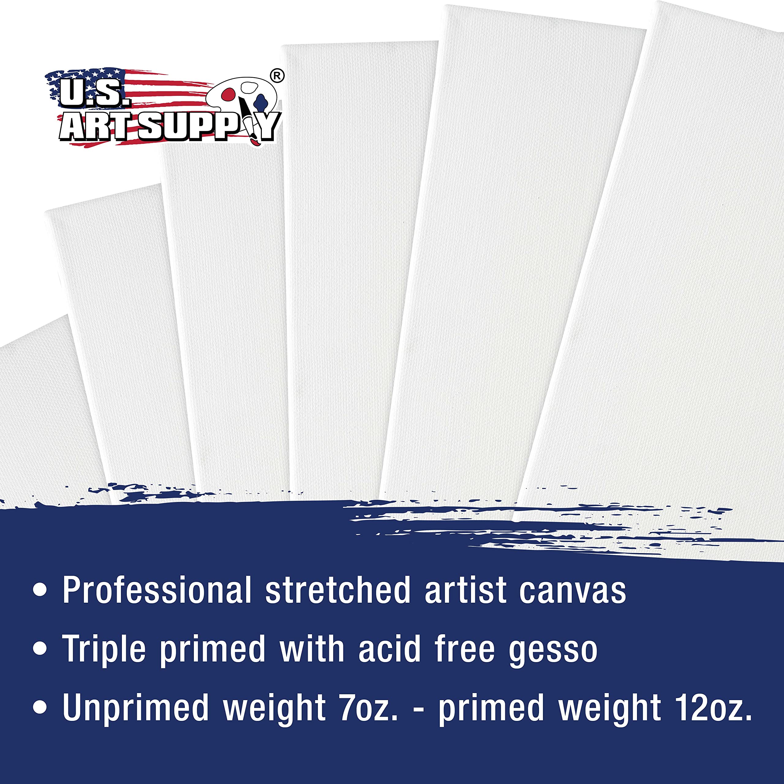 U.S. Art Supply 18 x 36 inch Stretched Canvas 12-Ounce Triple Primed, 6-Pack - Professional Artist Quality White Blank 3/4" Profile, 100% Cotton, Heavy-Weight Gesso - Acrylic Pouring, Oil Painting