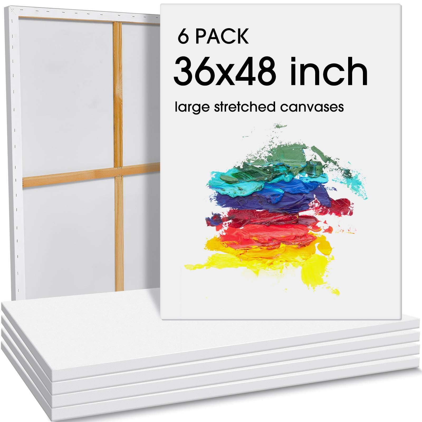 Sherr 3 Pcs 48 x 36 Inch Large Canvas for Painting Cotton Stretched Canvas Blank White Canvases Triple Primed Painting Canvas Profile Blank Canvases for Watercolor Acrylics Oil Painting