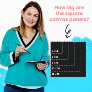 Chalkola Black Canvas for Painting - 25 Pack Square Canvas Panels - 4x4, 6x6, 8x8, 10x10, 12x12 inch (5 Each) - Canvases are 100% Cotton, Primed, Acid Free Art Canvas Boards for Painting