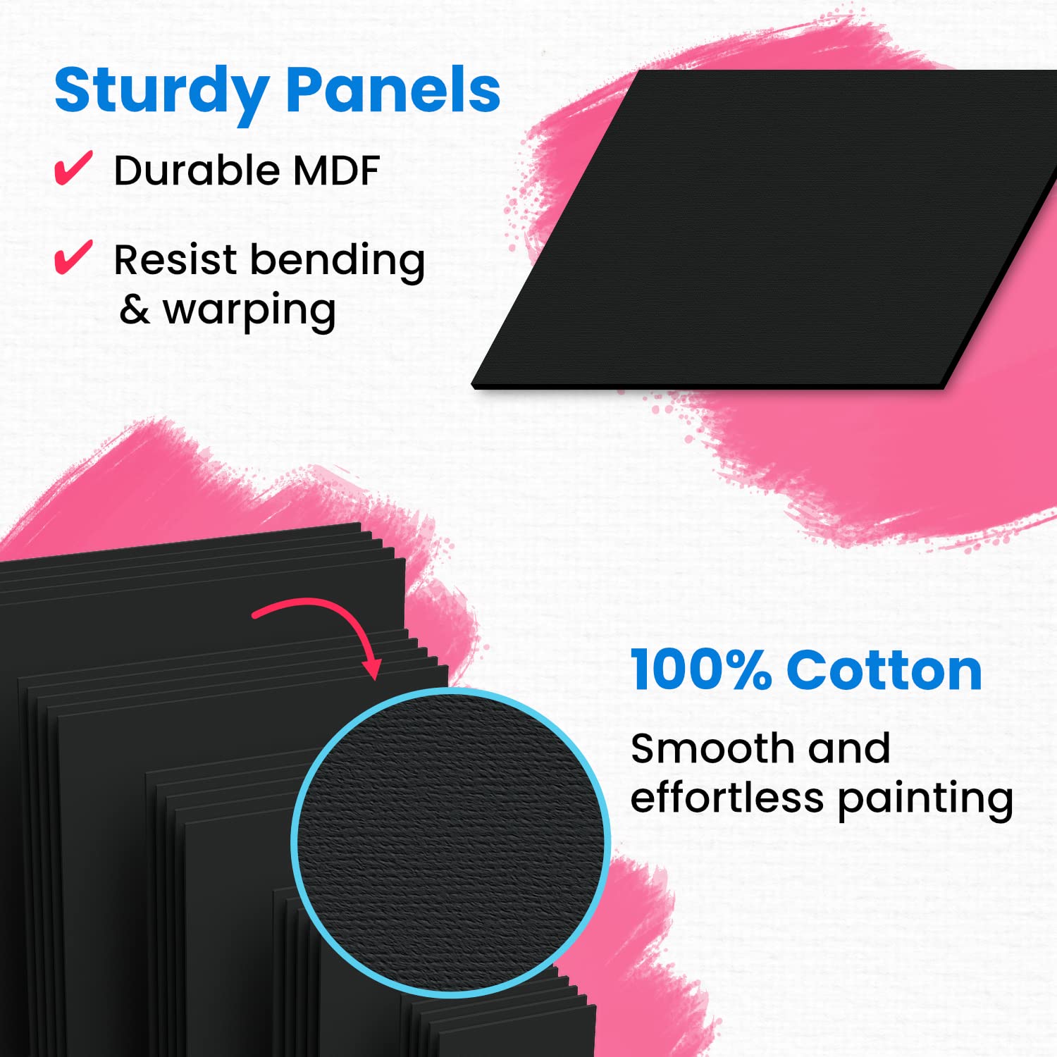 Chalkola Black Canvas for Painting - 25 Pack Square Canvas Panels - 4x4, 6x6, 8x8, 10x10, 12x12 inch (5 Each) - Canvases are 100% Cotton, Primed, Acid Free Art Canvas Boards for Painting