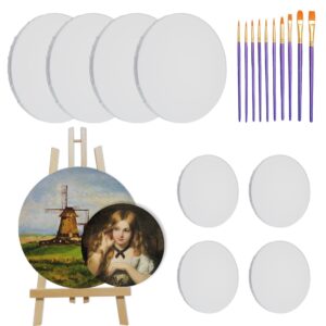 round canvas, 8 pack circle canvases for painting, pre stretched round canvases, circle art canvases panels for acrylic painting, pouring, oil paint - included 4pcs 12x12'', 4pcs 8x8'' round canvases