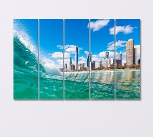 sea waves the gold coast of australia canvas print 5 panels / 36x24 inches