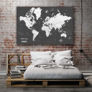 World Map -Push Pin Canvas, Personalized (Canvas 36x24x1.75)