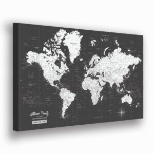 World Map -Push Pin Canvas, Personalized (Canvas 36x24x1.75)