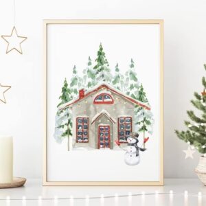 christmas house printable, holiday wall art, christmas prints, christmas farm, winter prints, poster wall art, gift ideas, home decor canvas (frameless paper, 24x36)