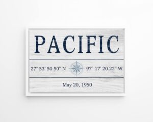 custom family name with gps coordinates and state wall art for housewarming, wedding, or anniversary gift (framed canvas, 24" x 36")