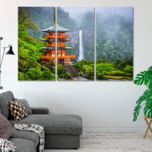 Seigantoji Pagoda and Nachi No Taki Waterfall Japan Canvas Print 1 Panel / 36x24 inches