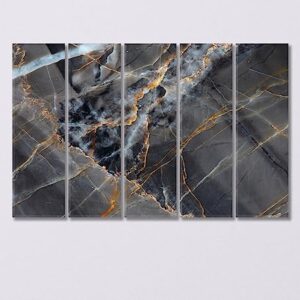 Yellow and Dark Gray Marble Canvas Print 5 Panels / 36x24 inches