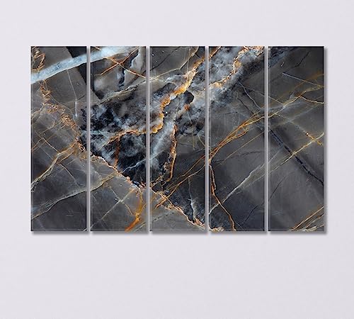 Yellow and Dark Gray Marble Canvas Print 5 Panels / 36x24 inches