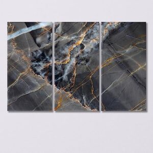 Yellow and Dark Gray Marble Canvas Print 5 Panels / 36x24 inches