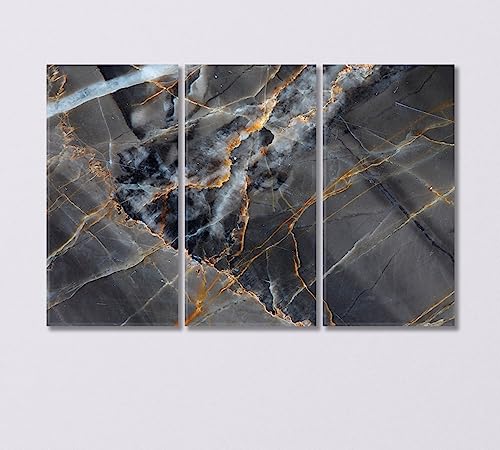 Yellow and Dark Gray Marble Canvas Print 5 Panels / 36x24 inches