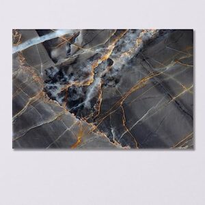 Yellow and Dark Gray Marble Canvas Print 5 Panels / 36x24 inches