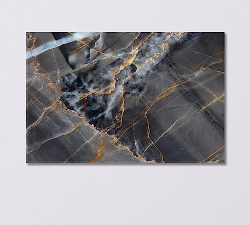 Yellow and Dark Gray Marble Canvas Print 5 Panels / 36x24 inches