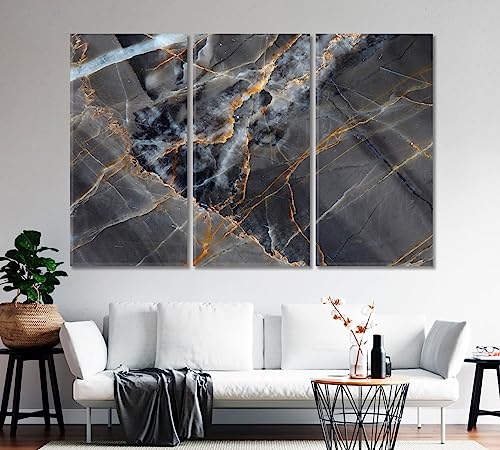 Yellow and Dark Gray Marble Canvas Print 5 Panels / 36x24 inches