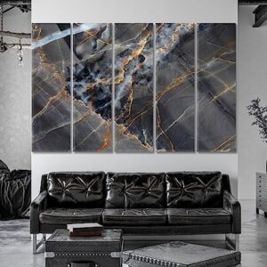 Yellow and Dark Gray Marble Canvas Print 5 Panels / 36x24 inches