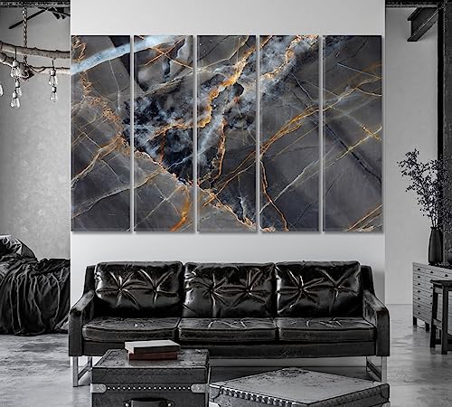 Yellow and Dark Gray Marble Canvas Print 5 Panels / 36x24 inches