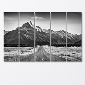 Road Leading Towards a Large Snow Capped Mountain Canvas Print 3 Panels / 36x24 inches